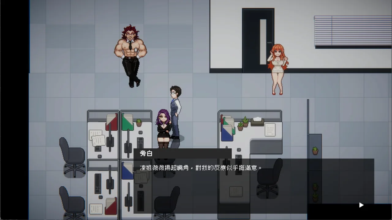 辦公室的窺視人物路线流程中的办公室像素对话画面